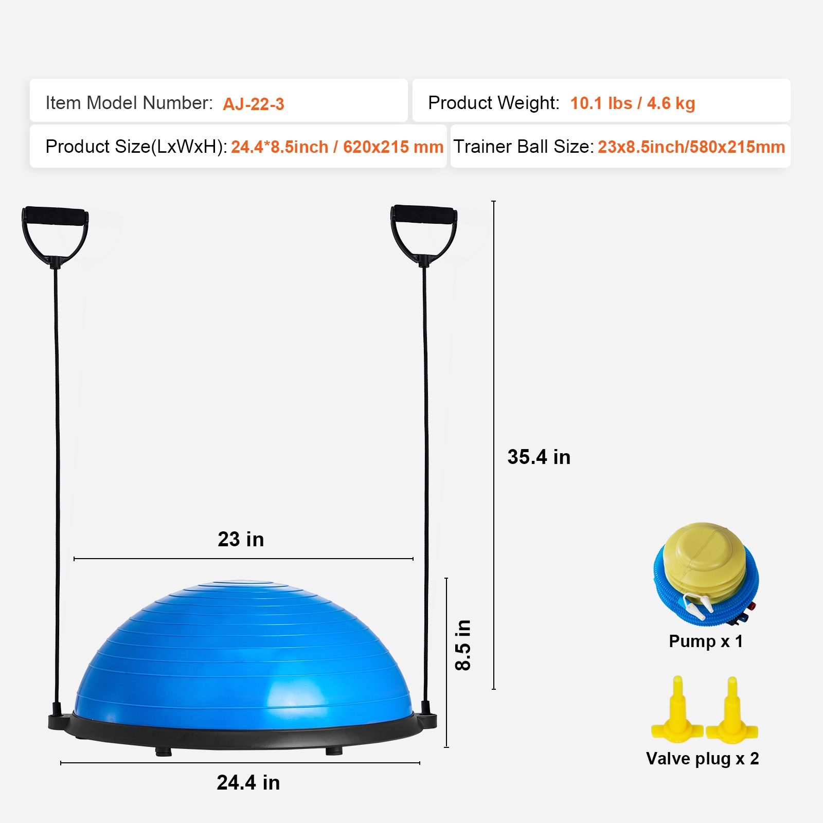 Half Balance Ball Trainer For Full Body Workout With Bands Blue_voghion.com